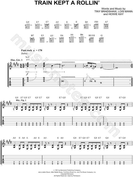 The Yardbirds Train Kept A Rollin Guitar Tab In E Major Download Print Sku Mn