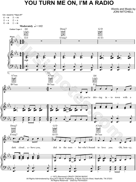 Joni Mitchell You Turn Me On I M A Radio Sheet Music In Eb Major Transposable Download Print Sku Mn