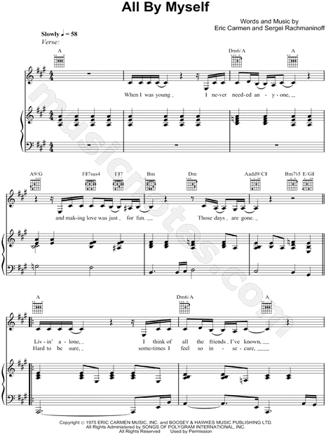 Celine Dion All By Myself Sheet Music In A Major Transposable Download Print Sku Mn