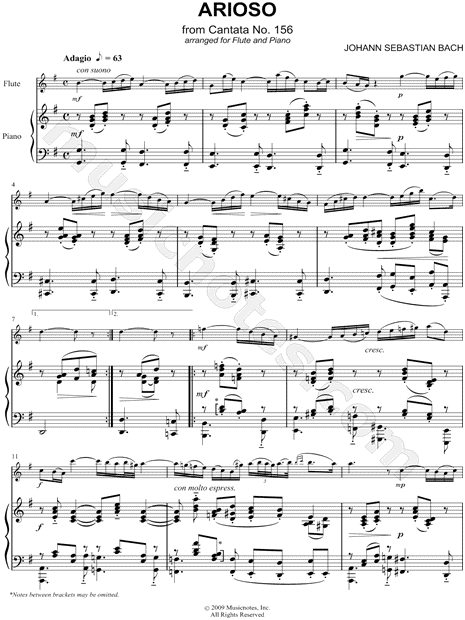 Arioso from Cantata No. 156, for Flute and Piano - Piano Accompaniment