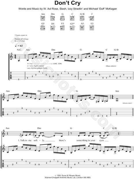 Guns N Roses Don T Cry Guitar Tab In A Minor Download Print Sku Mn0073328