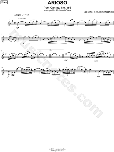 Arioso from Cantata No. 156, for Flute and Piano - Flute Part