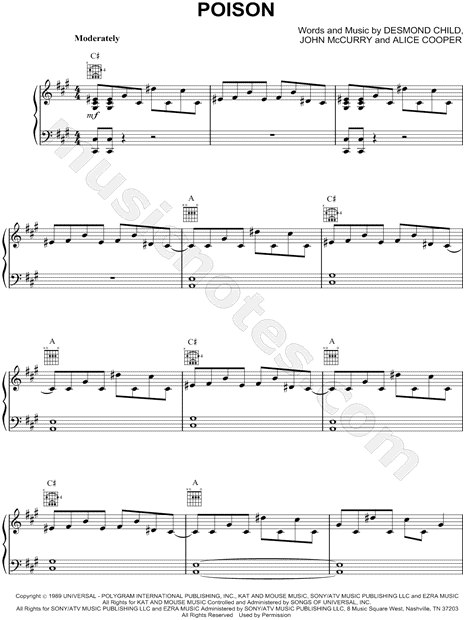 Print and download Poison sheet music by Alice Cooper. 