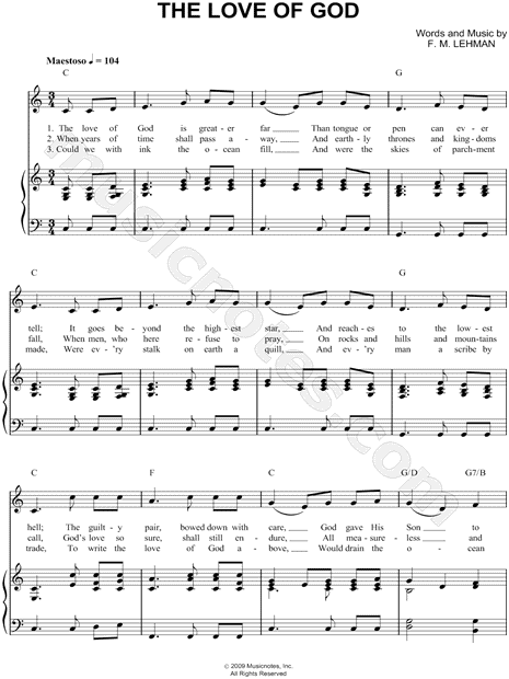 Frederick M. Lehman "The Love of God" Sheet Music in C Major