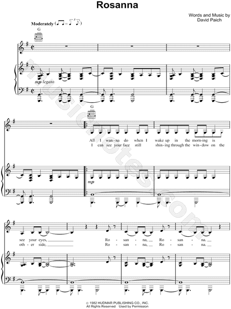 Toto "Rosanna" Sheet Music in G Major (transposable 