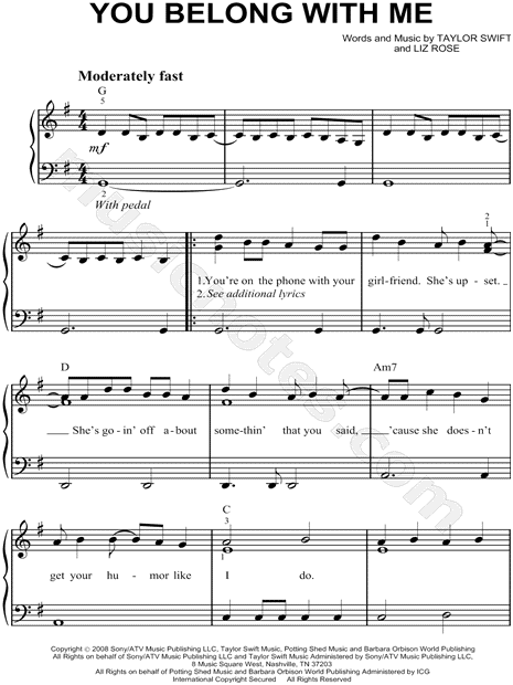 Taylor Swift You Belong With Me Sheet Music Easy Piano