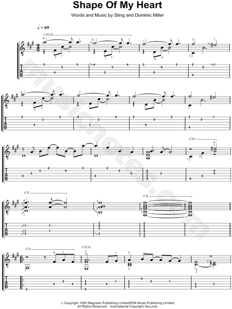 Sting Shape Of My Heart Guitar Tab In A Major Download Print Sku Mn