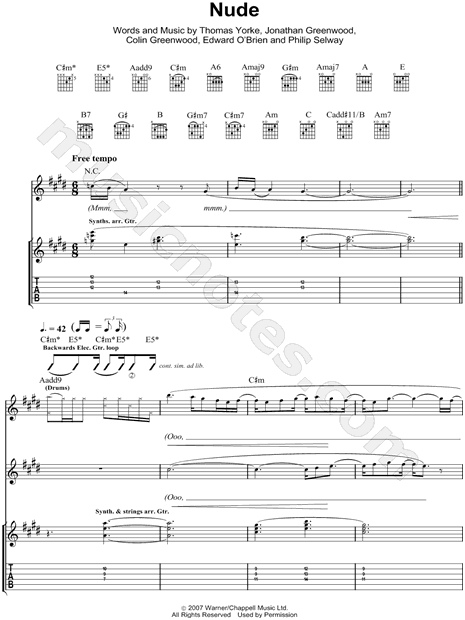 Print and download Radiohead Nude Authentic Guitar TAB. 