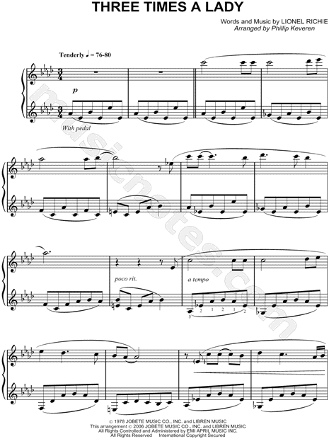 Commodores Three Times A Lady Sheet Music Piano Solo In Ab Major Download Print Sku Mn