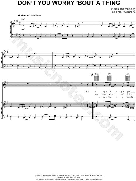 Stevie Wonder Don T You Worry Bout A Thing Sheet Music In E Minor Transposable Download Print Sku Mn