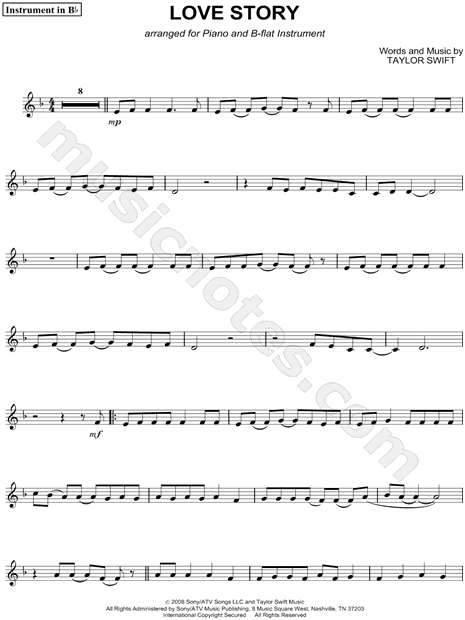 Taylor Swift Love Story Bb Instrument Sheet Music