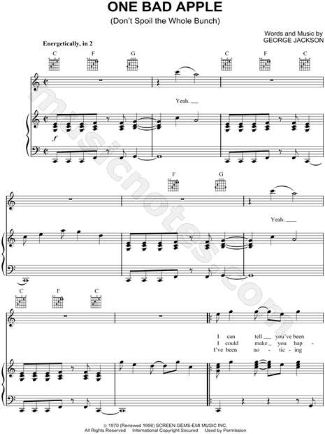 The Osmonds One Bad Apple Sheet Music In C Major Download Print Sku Mn