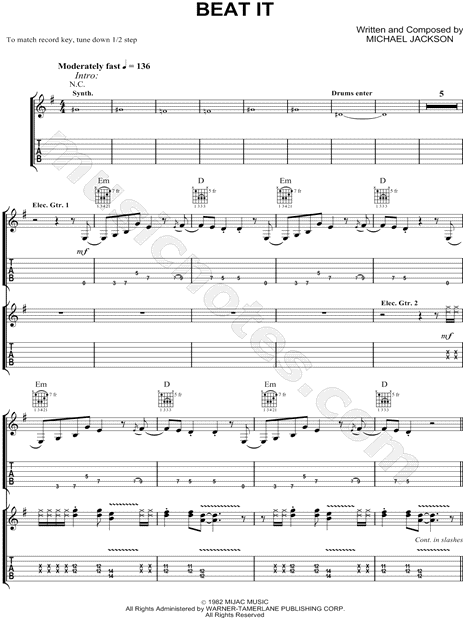 Michael Jackson Beat It Guitar Tab In E Minor Download Print Sku Mn