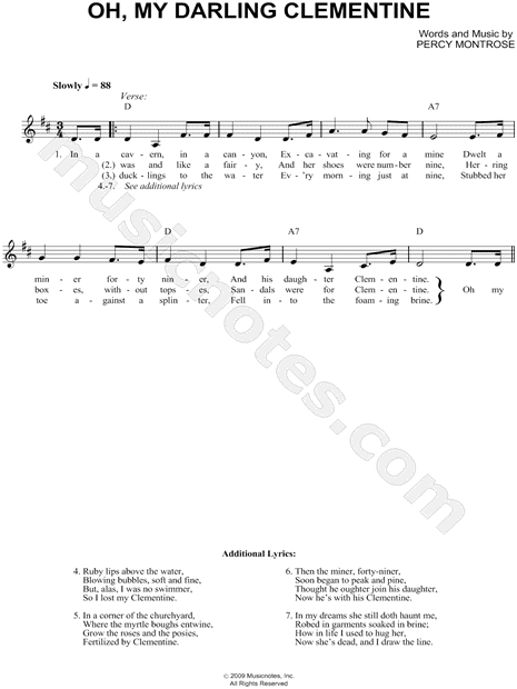 Percy Montrose Oh My Darling Clementine Sheet Music Leadsheet In D Major Download Print Sku Mn