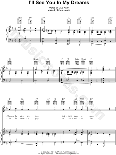 Isham Jones I Ll See You In My Dreams Sheet Music In F Major Transposable Download Print Sku Mn