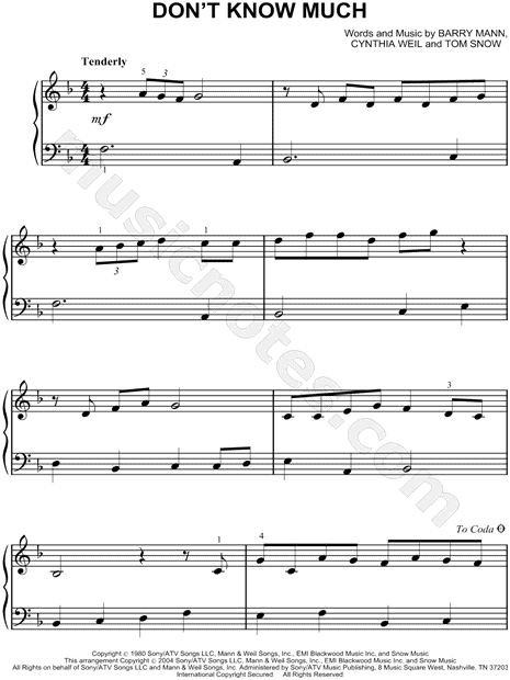 Linda Ronstadt "Don't Know Much" Sheet Music (Easy Piano) (Piano Solo