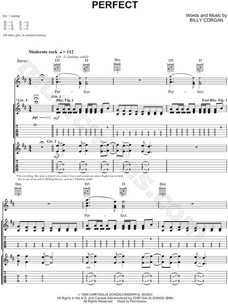 Print and download The Smashing Pumpkins Perfect Guitar TAB Transcription. 