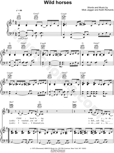 Moral recoger giro Alicia Keys "Wild Horses" Sheet Music in G Major (transposable) - Download  & Print - SKU: MN0076671