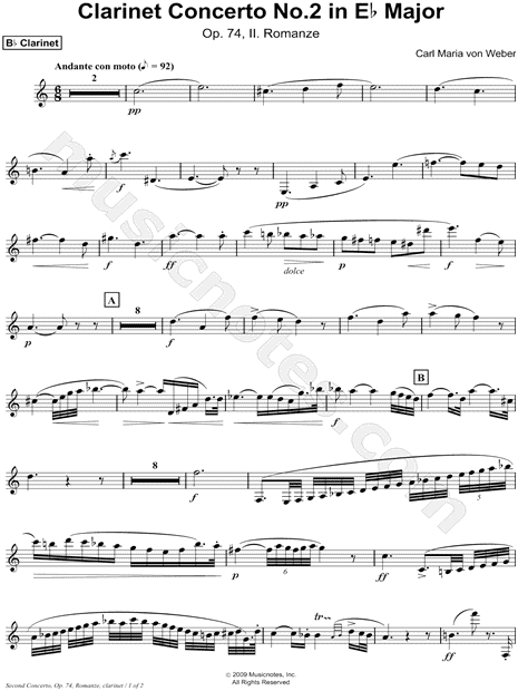 Clarinet Concerto No.2 In Eb, Op. 74: II. Romanze - Bb Clarinet Part