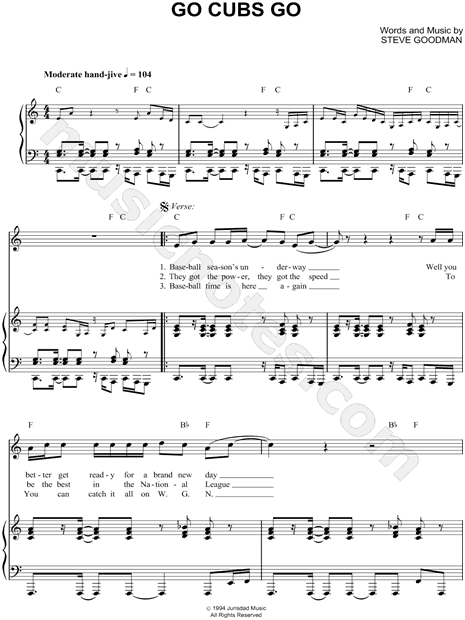 Steve Goodman "Go Cubs Go" Sheet Music in C Major Steve Goodman "Go Cubs Go" Sheet Music in C Major