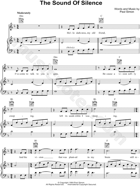 Simon Garfunkel The Sound Of Silence Sheet Music In D Minor Transposable Download Print Sku Mn0077042 - hello darkness my old friend full song roblox id