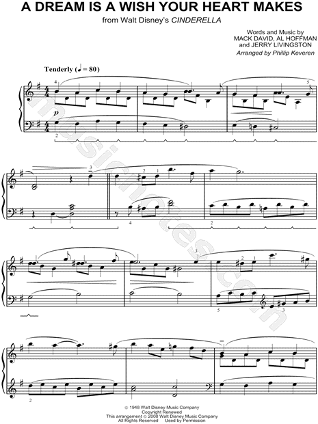 Dream Is a Wish Your Heart Makes" from 'Cinderella [1950]' Sheet Music (Piano Solo) in G Major - Download & Print - SKU: MN0077378