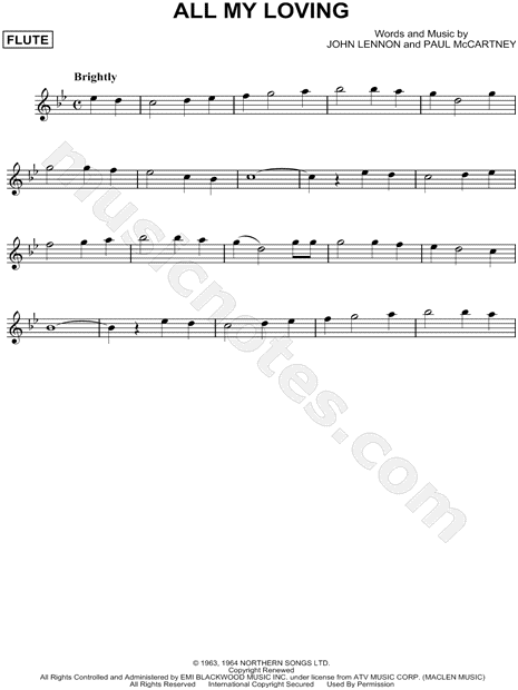 The Beatles All My Loving Sheet Music Flute Solo In Major Download Print Sku Mn