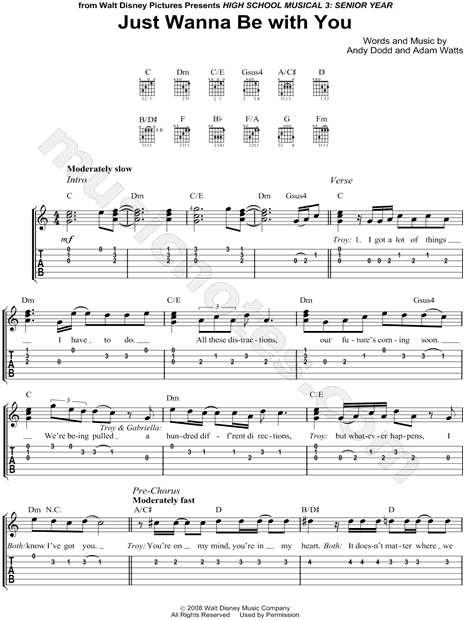 Just Wanna Be With You From High School Musical 3 Guitar Tab In C Major Download Print Sku Mn