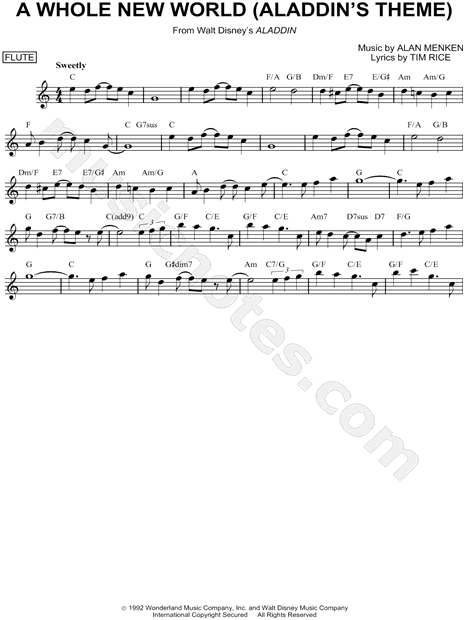 A Whole New World Aladdin S Theme From Aladdin Sheet Music Flute Violin Oboe Or Recorder In C Major Download Print Sku Mn
