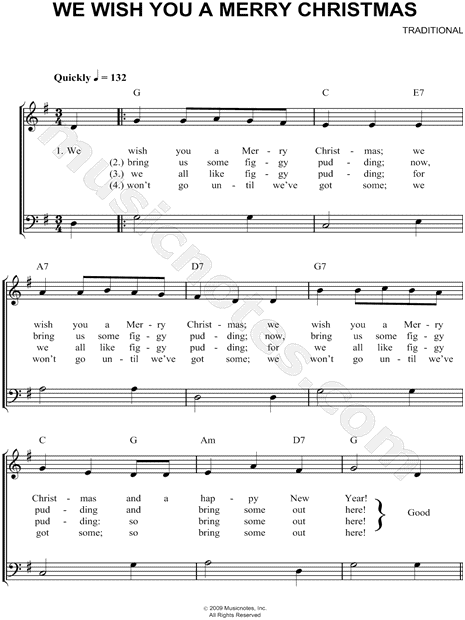 Traditional English Carol "We Wish You a Merry Christmas" Sheet Music (Easy Piano) in G Major ...