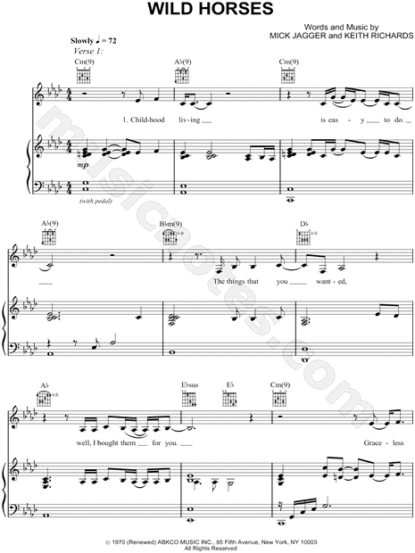 chasquido atlántico Ausencia Susan Boyle "Wild Horses" Sheet Music in Ab Major (transposable) - Download  & Print - SKU: MN0078272