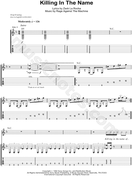 Print and download Rage Against the Machine Killing In the Name Guitar TAB ...