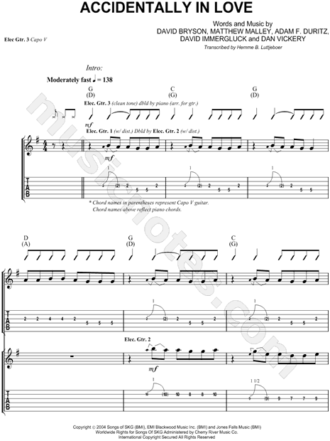 Print and download Counting Crows Accidentally In Love Guitar TAB Transcrip...
