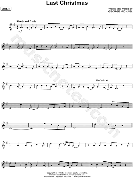 Wham Last Christmas Sheet Music Violin Solo In G Major Download Print Sku Mn0078575