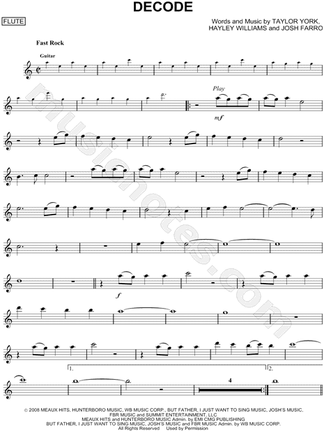 Print and download Decode sheet music by Paramore arranged for Flute. 