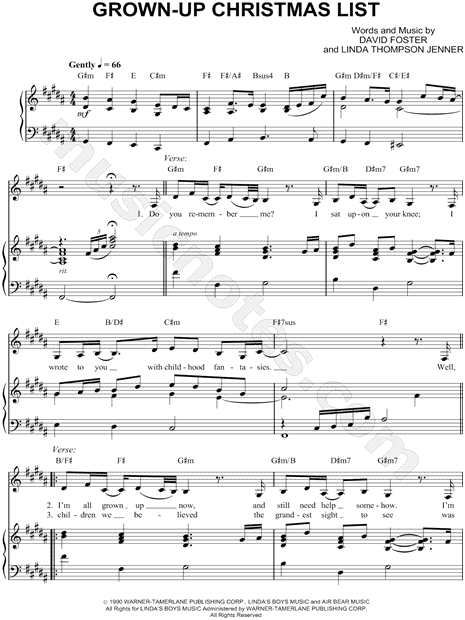 Amy Grant "Grown-Up Christmas List" Sheet Music in B Major (transposable) - Download & Print ...