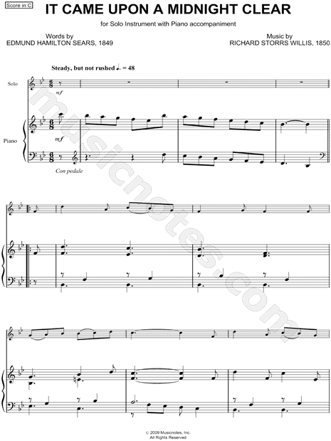 Richard Storrs Willis It Came Upon A Midnight Clear Piano Accompaniment Sheet Music In Major Download Print Sku Mn