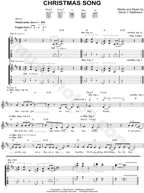 David Matthews "Christmas Song" Guitar Tab in D Major - Download & Print - SKU: MN0079503