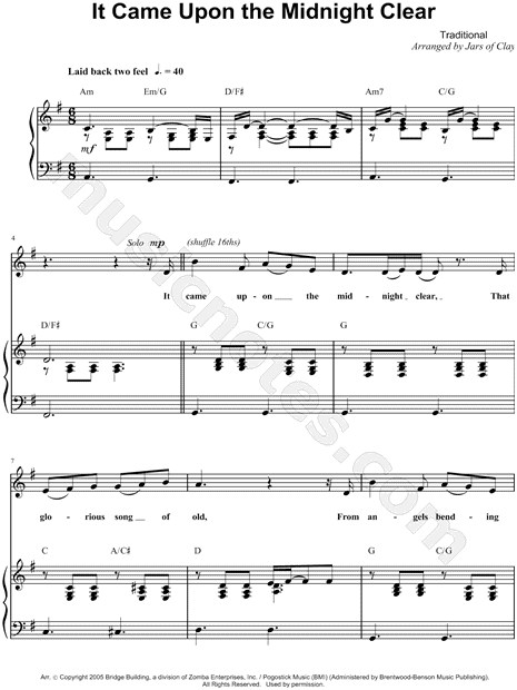 Jars Of Clay It Came Upon The Midnight Clear Sheet Music In G Major Transposable Download Print Sku Mn