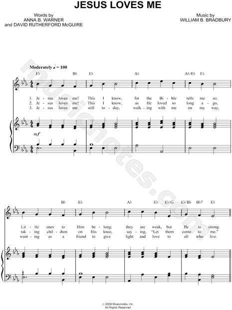 William Batchelder Bradbury "Jesus Loves Me" Sheet Music in Eb Major - Download & Print - SKU ...