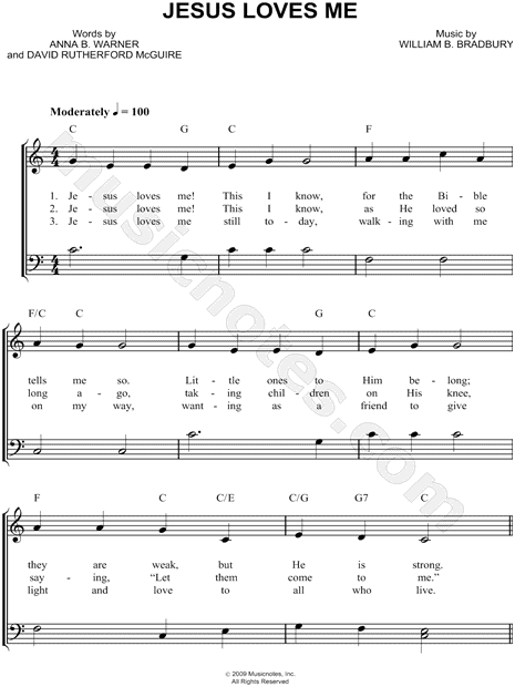 William Batchelder Bradbury "Jesus Loves Me" Sheet Music (Easy Piano) in C Major (transposable ...