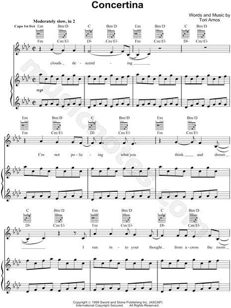 Tori Amos Concertina Sheet Music In F Minor Transposable Download Print Sku Mn0080358