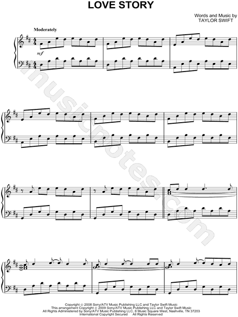 Taylor Swift Love Story Sheet Music Piano Solo In D