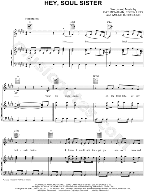 tage medicin Specialitet Burma Train "Hey, Soul Sister" Sheet Music in E Major (transposable) - Download &  Print - SKU: MN0080532