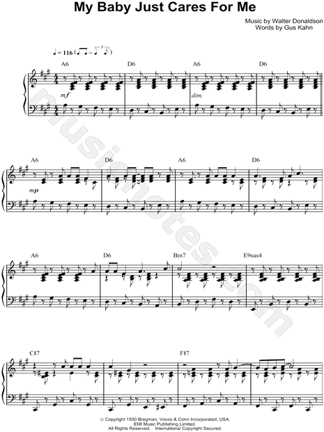 levantar Orden alfabetico Circunferencia Nina Simone "My Baby Just Cares for Me" Sheet Music (Piano Solo) in A Major (transposable) - Download & Print - SKU: MN0080889 levantar Orden alfabetico Circunferencia Nina Simone "My Baby Just Cares for Me" Sheet Music (Piano Solo) in A Major (transposable) - Download & Print - SKU: MN0080889