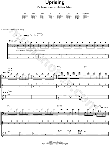 Muse "Uprising" Tab in D - Download Print - SKU: