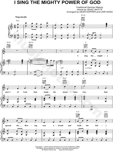 The Hoppers "I Sing the Mighty Power of God" Sheet Music ...