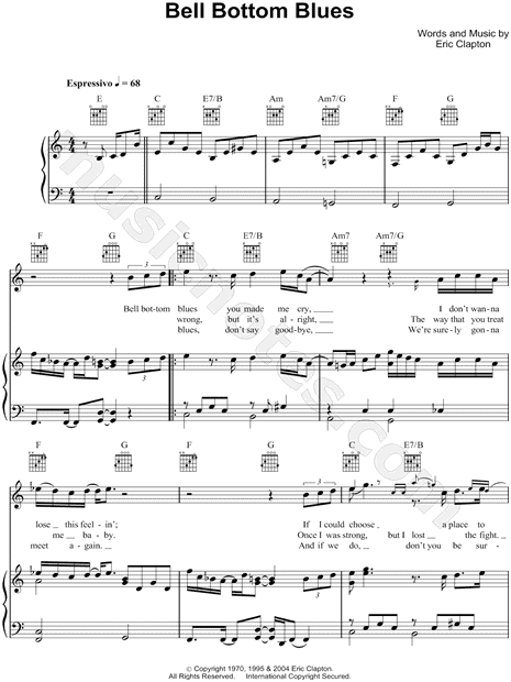 Derek The Dominos Bell Bottom Blues Sheet Music In C Major Download Print Sku Mn