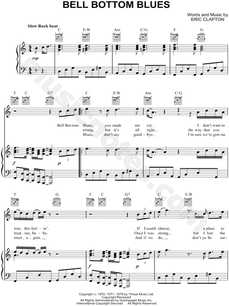 Derek The Dominos Bell Bottom Blues Sheet Music In C Major Transposable Download Print Sku Mn