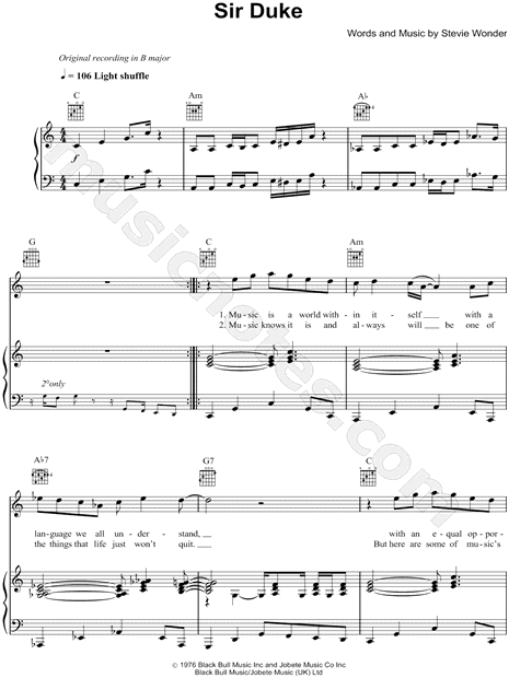 Print and download Sir Duke sheet music by Stevie Wonder. 